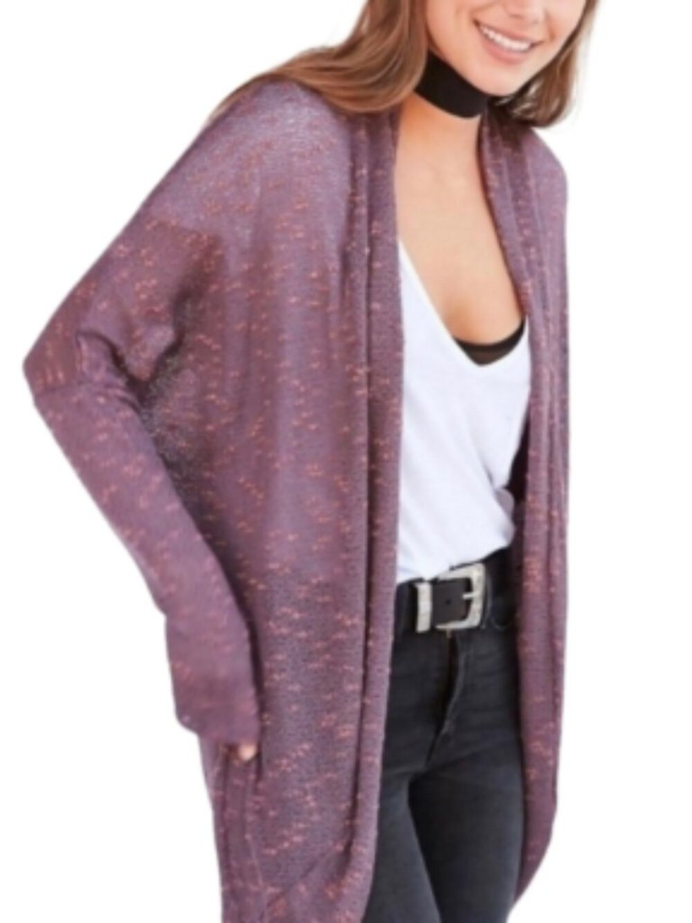 BDG Urban Outfitters‎ maroon and white marled knit open-front cardigan